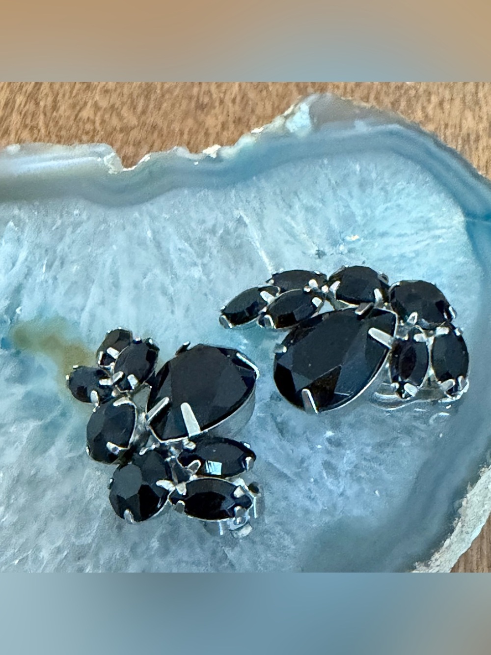Albert Weiss Black Crystal Floral Clip On Earrings